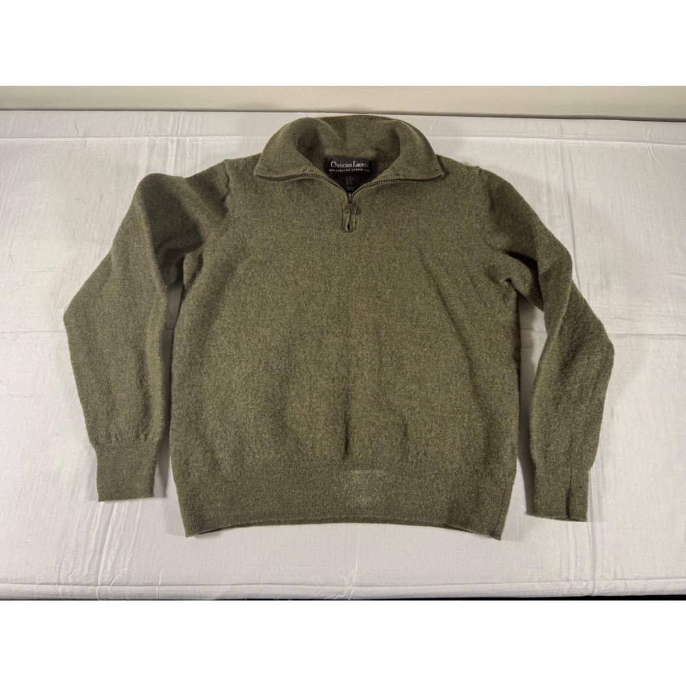 Christian Lacroix Mens Olive Green Extrafine Merino Wool Quarter Zip Sweater